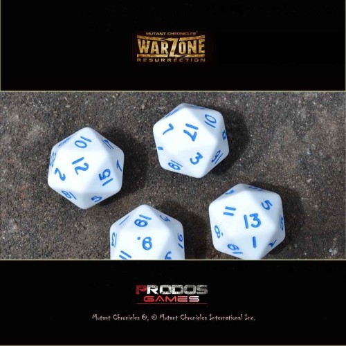 Warzone Resurrection: 4x White and Blue D20 Dice